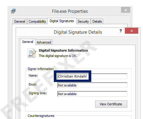 Screenshot of the Christian Kindahl certificate